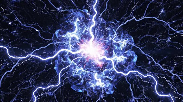 Electric blue energy burst, plasma unfurling in deep darkness