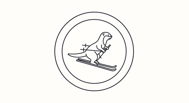 T-Rex skiing, dinosaur on skis, winter sport