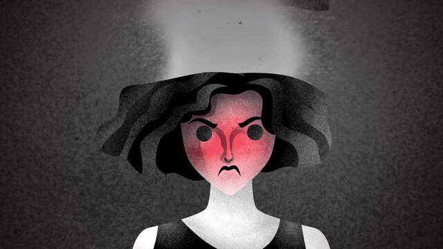 woman with anger management problems exploding with steam from her head