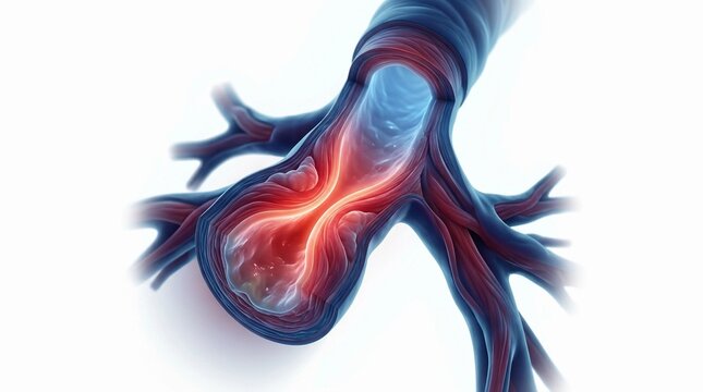 3D Medical Illustration of a Blocked Human Artery Showing Atherosclerosis with Plaque and Stenosis