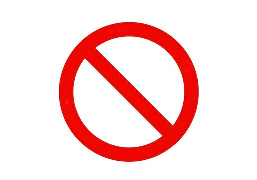 Red circle with a diagonal line representing a prohibition or no entry sign isolated on white background