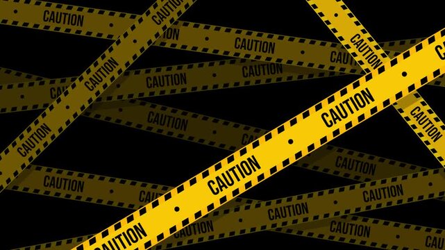 Perbaikan: Crisscrossing Yellow Caution Tapes on Black Background, Animated Barrier Loop, Cocok Untuk Crime News, Danger Warning, Security Concept & Police Line Video.