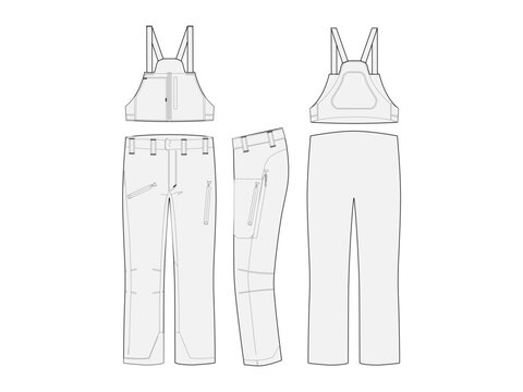 Shell Pants Men Technical Flat Front and Back View