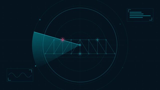 Futuristic Radar Interface Scanning Bridge Structure with Digital Analytics
