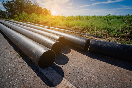 HDPE pipes for water and gas supply systems at construction sites; construction site water supply system projects.