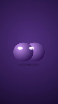3D animation of two purple spheres merging and splitting, abstract motion graphic loop