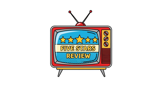 Vintage TV Screen Displaying Five Stars Review Rating