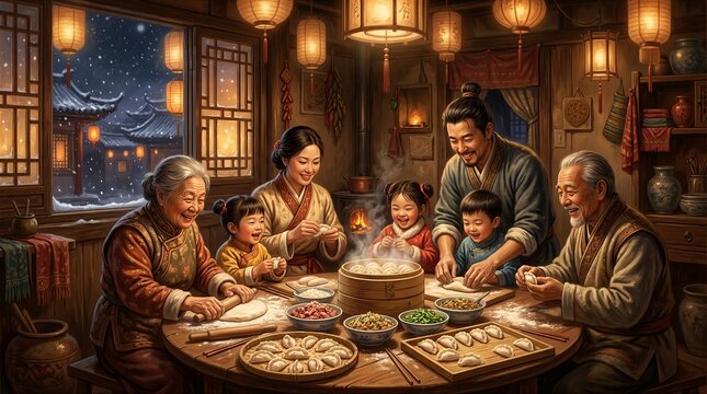 Traditional East Asian Family Meal