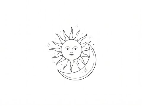 Sun and moon fine line celestial tattoo artwork