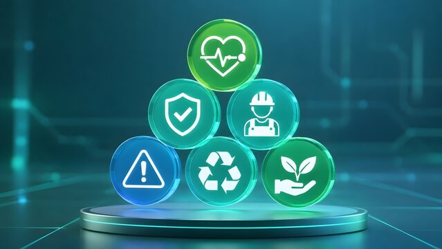 EHS Environmental Health And Occupational Safety Glass Icon Pyramid Concept