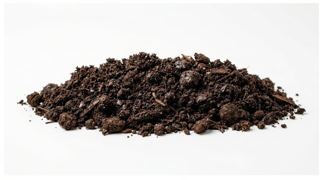 Rich Dark Fertile Soil Pile Isolated on White Background
