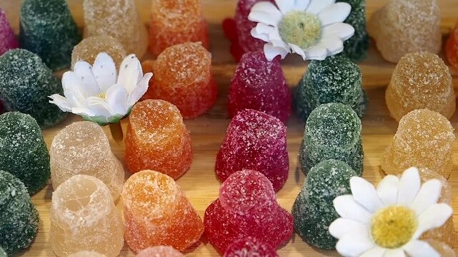 Colorful candy display at a local sweets shop