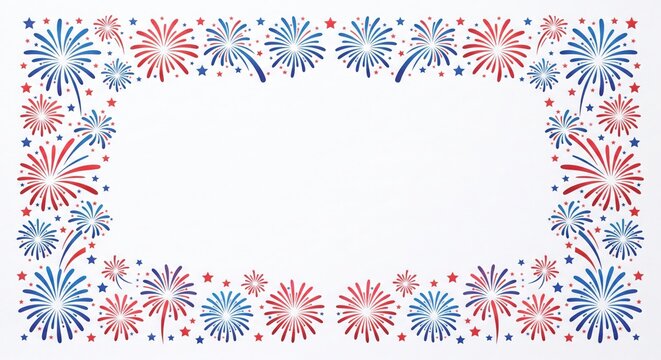 Fireworks frame border with stars on white background