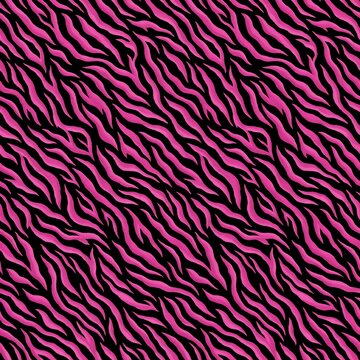 Seamless pattern featuring pink zebra stripes on a solid black background
