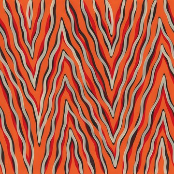 Seamless pattern with vertical wavy stripes in orange red and dark grey