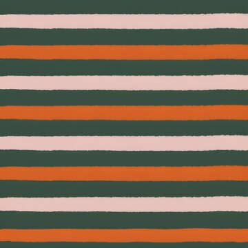 Seamless pattern with horizontal painted stripes in dark green orange and light pink