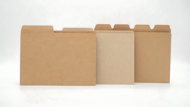 A set of three brown paper manila file folders for office organization and document storage
