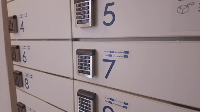 Smart Parcel Locker Compartments With Keypads, Modern Self-Service Delivery Hub