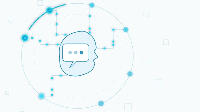 AI chatbot head with speech bubble, digital technology background, artificial intelligence and communication concept