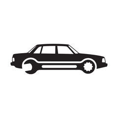Naklejka premium Car silhouette with wrench shape auto repair logo vector