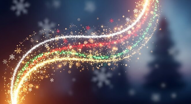 Magical christmas lights and snowflakes on dark.