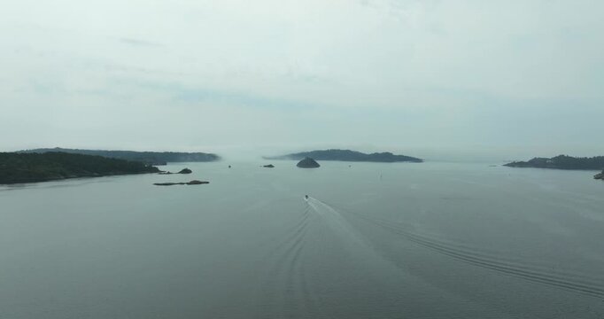 Aerial view of H&oslash;llen Norway coastal archipelago islands