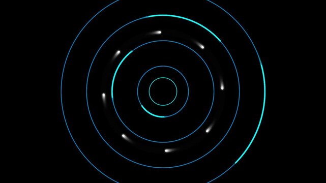 Concentric circles with glowing turquoise lines and dots on dark background representing abstract data visualization