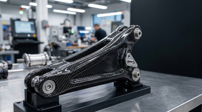 Carbon fiber electric drivetrain research component on precision machining bench