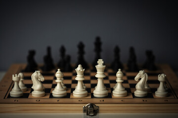 chess board with full set of white and black pieces © geargodz