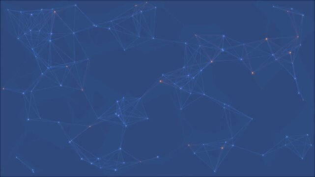 Blue glowing interconnected network lines with bright dots on dark background isolated blue glowing lines