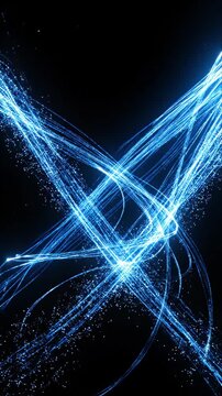 Abstract motion background blue light trail digital effect dark space with bright blue light streaks crossing black space, dynamic energy glow, futuristic art, SEO optimized abstract motion