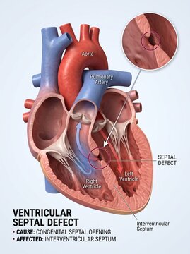 3D Medical Illustration of Ventricular Septal Defect (VSD) in Human Heart Anatomy