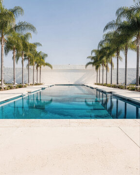 Symmetrical Luxury Pool Flanked by Palm Trees