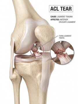 Anterior Cruciate Ligament ACL Tear Medical Anatomy Illustration
