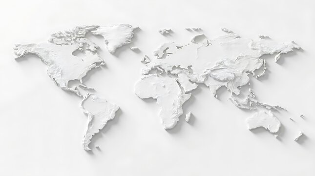 3d topographic map of the world isolated on white background