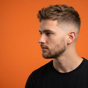 Profile portrait of a man with a stylish fade haircut