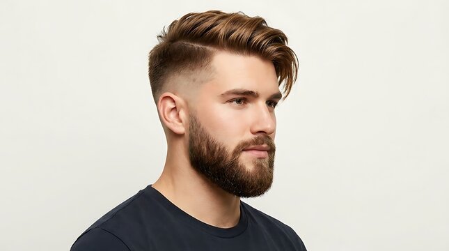 Portrait of a man with a sideswept hairstyle and beard