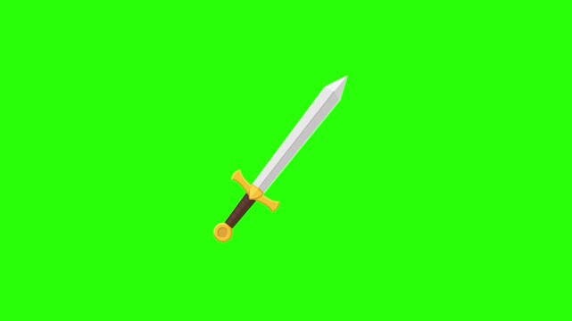 Sword animated slashing and attacking weapon blade in 4k green screen background
