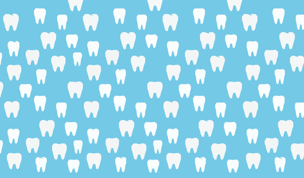 White cartoon tooth seamless pattern on sky blue background vector