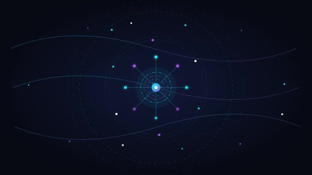 Abstract futuristic digital network and glowing particle connection in dark cyberspace