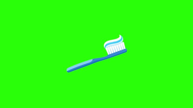 Toothbrush animated sparkling toothpaste cleaning teeth hygiene icon in 4k green screen background