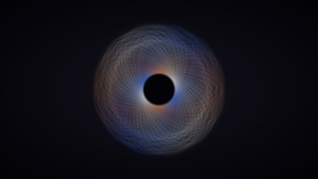 Rotating blue and orange glowing abstract spiral rings. 4K Video
