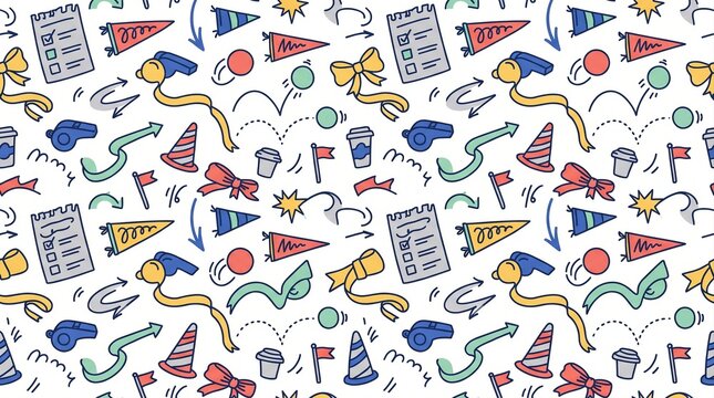 Colorful sports fan accessories seamless pattern for apparel and merchandise design