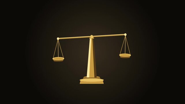 Looping 3D golden apothecary scales constantly fluctuating, representing weight choice value balance and decision