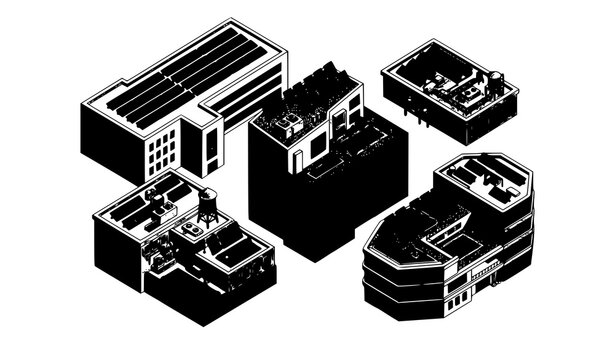 Urban rooftop solar panel system aerial vector illustration for sustainable city design