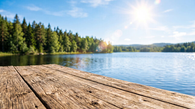 Rustic Wooden Pier Overlooking Calm Forest Lake Landscape Nature Scenery