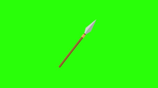 Spear animated stabbing and throwing medieval tribal weapon in 4k green screen background