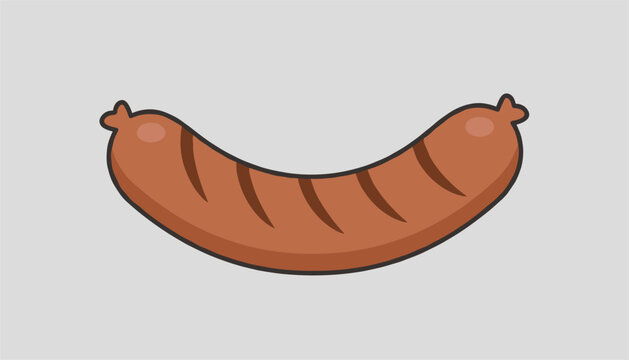 Grilled brown sausage with grill marks isolated on a light gray background, perfect for food and barbecue concepts.