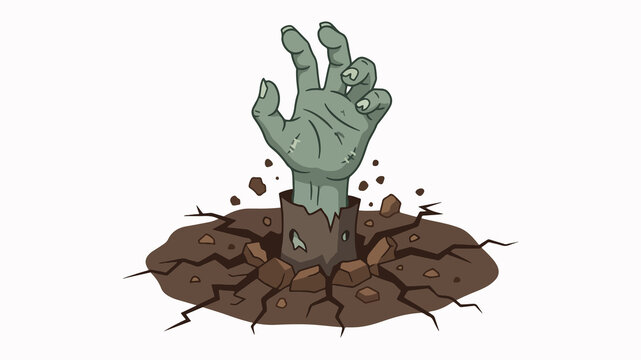 Zombie hand rising from cracked earth horror illustration of undead reaching from grave for halloween