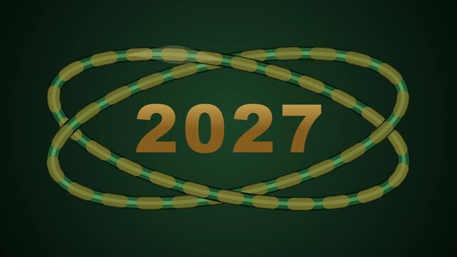 looping 3d animation of a snake body tied in knots around the number 2027, motion graphic loop